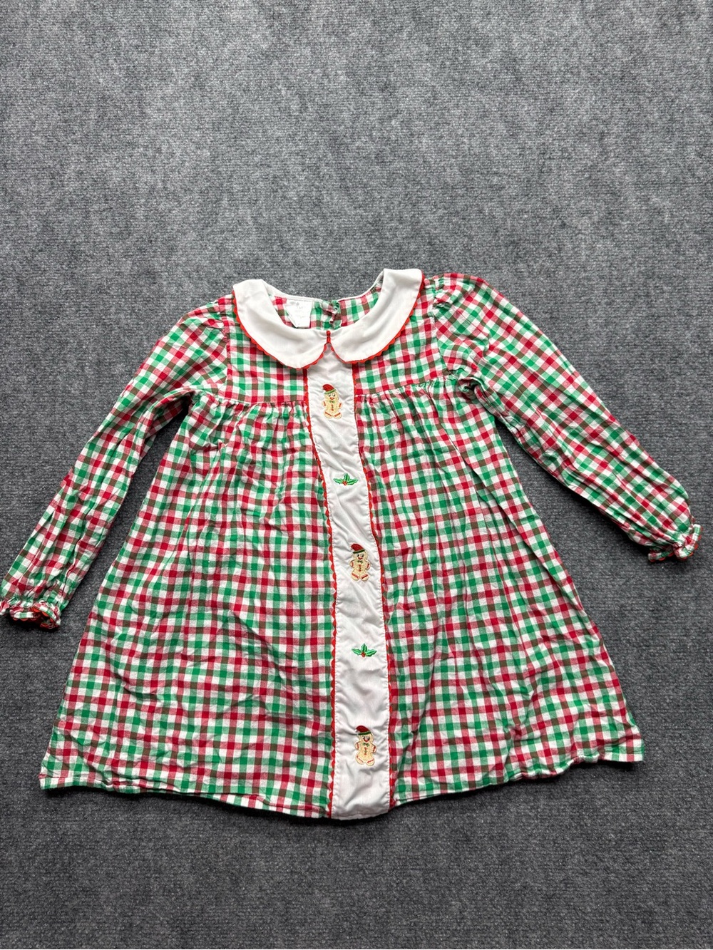 Holiday Plaid Long-Sleeve Kids Dress with Peter Pan Collar - Red, Green, White